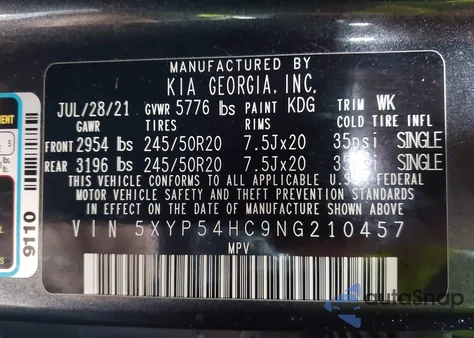 2022 Kia Telluride Sx z USA, uszkodzony, nr VIN 5XYP54HC9NG210457